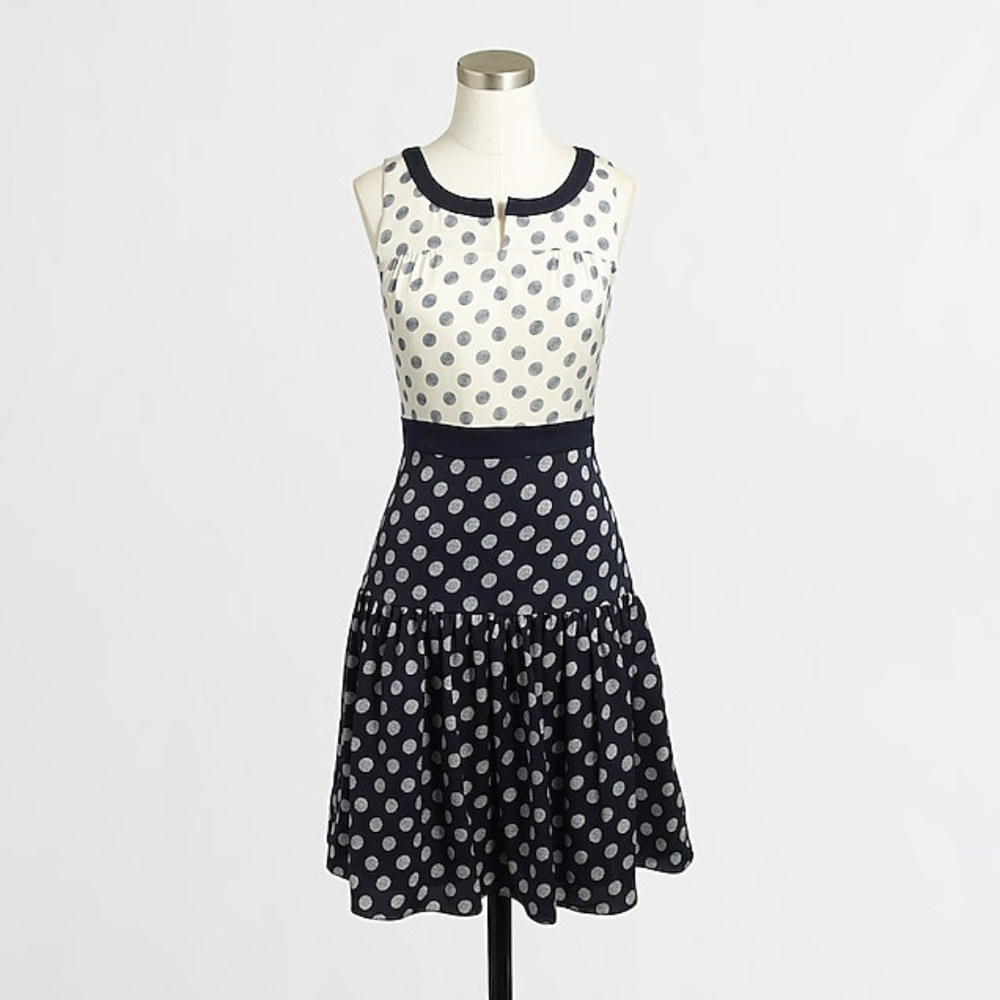 J. Crew Polka Dot Ruffle Trim Dress Navy White